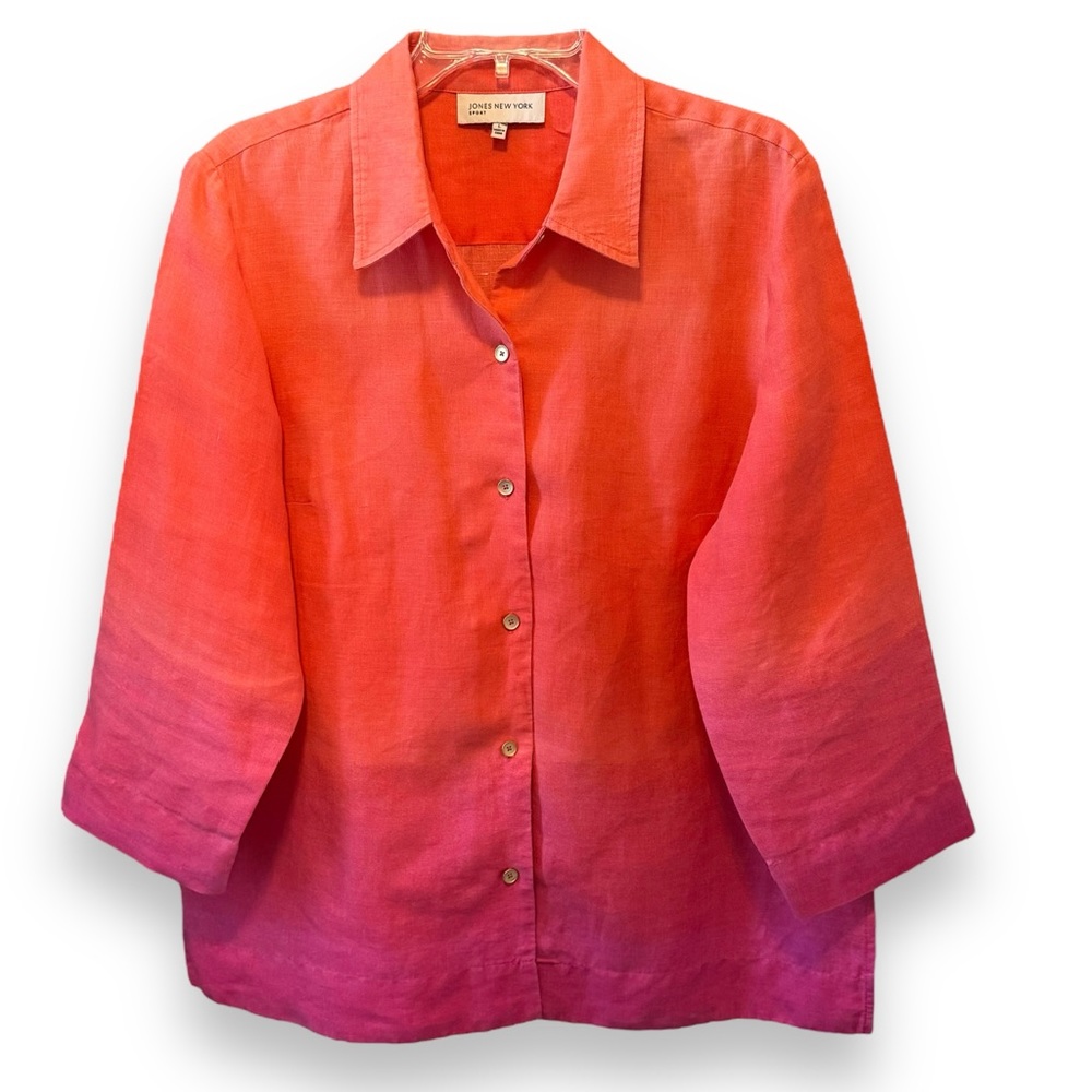 Jones New York Women's Button Down Shirt - Red and Pink